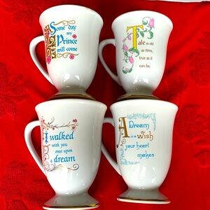 Vtg Disney Store set of 4 Belle footed pedestal princess Cinderella coffee mug.